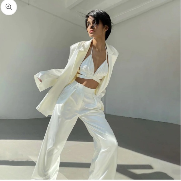 NEW Silky Coord Set- Tie Up Top, Blazer, and Pants - Picture 2 of 16